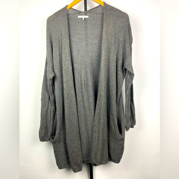 Oak + Fort Gray Open Knit Oversized Open Front Slouchy Cardigan with Pockets - Picture 1 of 6